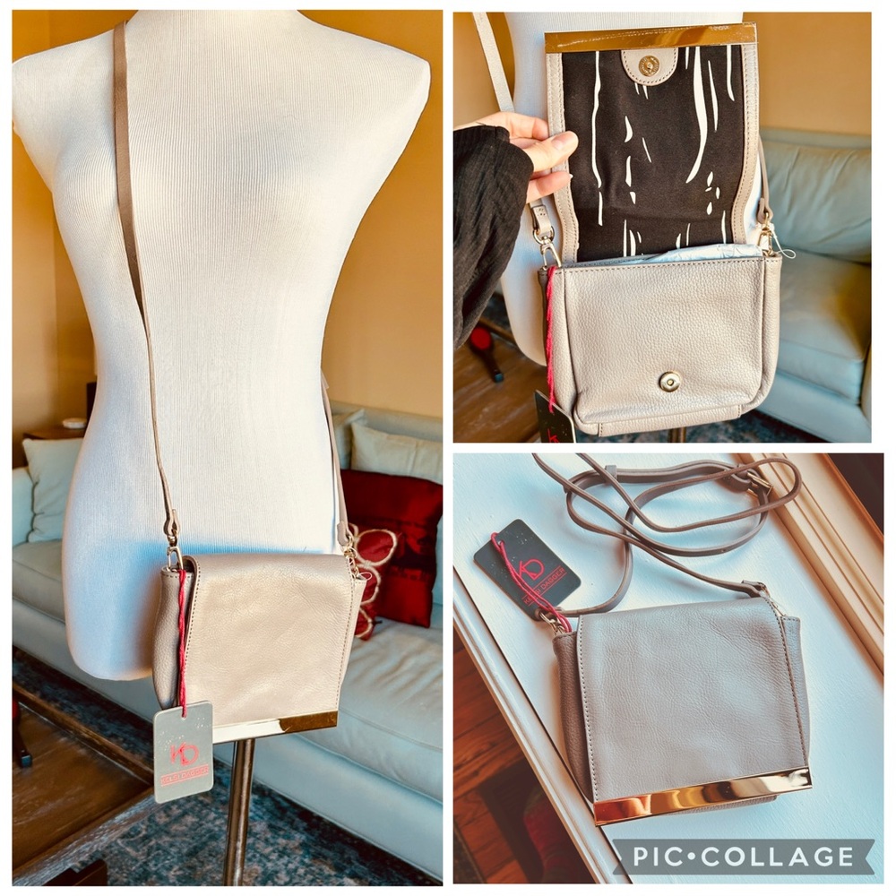 Kelsi Dagger Arielle Taupe Leather Minimalist Crossbody Bag NWOT - Picture 4 of 13
